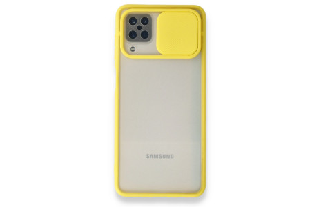 Newface Samsung Galaxy M12 Kılıf Palm Buzlu Kamera Sürgülü Silikon - Sarı
