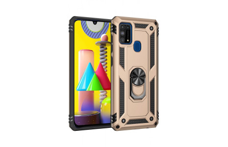 Newface Samsung Galaxy M30S Kılıf Sofya Yüzüklü Silikon Kapak - Gold