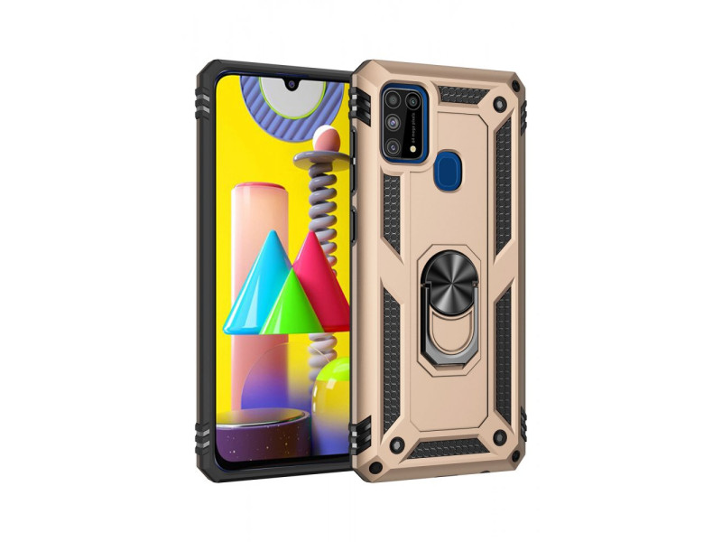Newface Samsung Galaxy M30S Kılıf Sofya Yüzüklü Silikon Kapak - Gold
