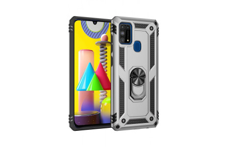 Newface Samsung Galaxy M30S Kılıf Sofya Yüzüklü Silikon Kapak - Gümüş
