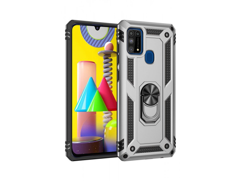Newface Samsung Galaxy M30S Kılıf Sofya Yüzüklü Silikon Kapak - Gümüş