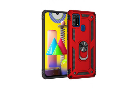 Newface Samsung Galaxy M30S Kılıf Sofya Yüzüklü Silikon Kapak - Kırmızı