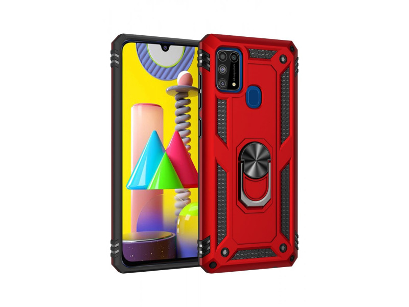 Newface Samsung Galaxy M30S Kılıf Sofya Yüzüklü Silikon Kapak - Kırmızı