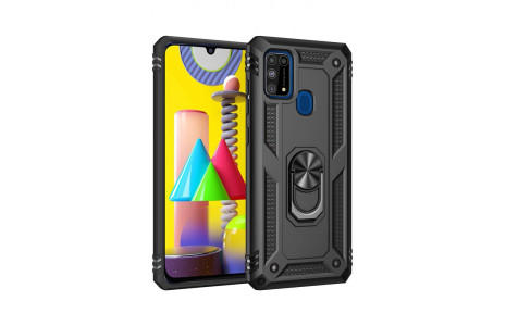 Newface Samsung Galaxy M30S Kılıf Sofya Yüzüklü Silikon Kapak - Siyah