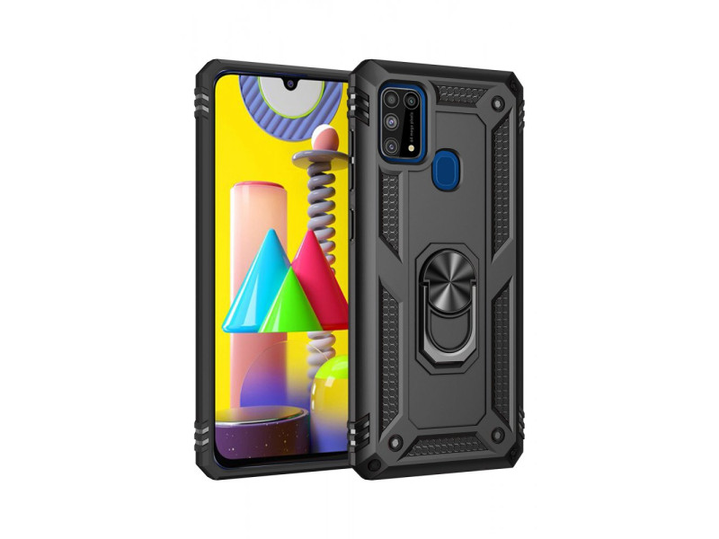Newface Samsung Galaxy M30S Kılıf Sofya Yüzüklü Silikon Kapak - Siyah