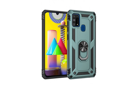 Newface Samsung Galaxy M30S Kılıf Sofya Yüzüklü Silikon Kapak - Yeşil