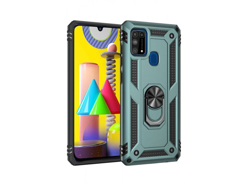 Newface Samsung Galaxy M30S Kılıf Sofya Yüzüklü Silikon Kapak - Yeşil