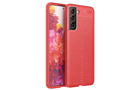 Newface Samsung Galaxy S21 FE Kılıf Focus Derili Silikon - Kırmızı