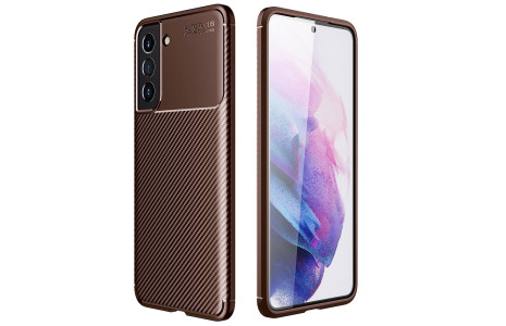 Newface Samsung Galaxy S21 FE Kılıf Focus Karbon Silikon - Kahverengi