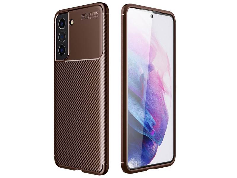 Newface Samsung Galaxy S21 FE Kılıf Focus Karbon Silikon - Kahverengi