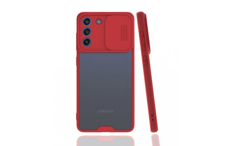 Newface Samsung Galaxy S21 FE Kılıf Platin Kamera Koruma Silikon - Kırmızı