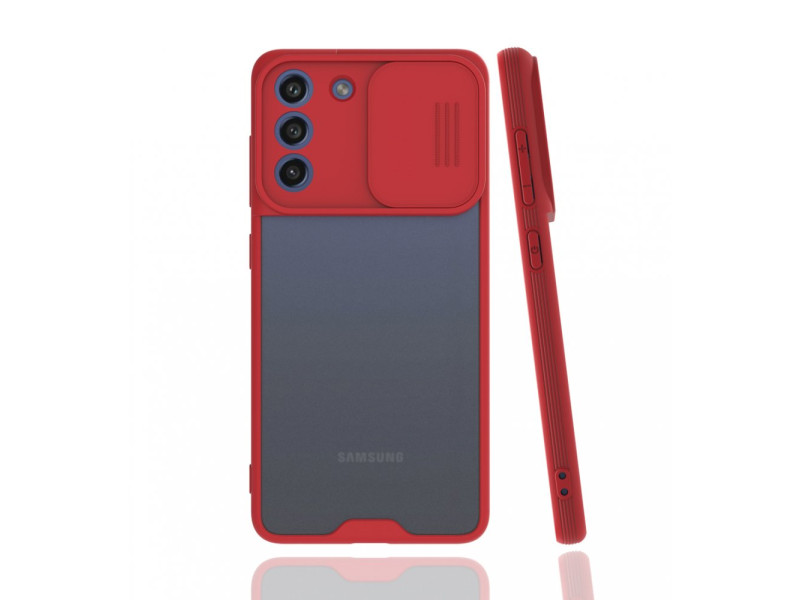 Newface Samsung Galaxy S21 FE Kılıf Platin Kamera Koruma Silikon - Kırmızı