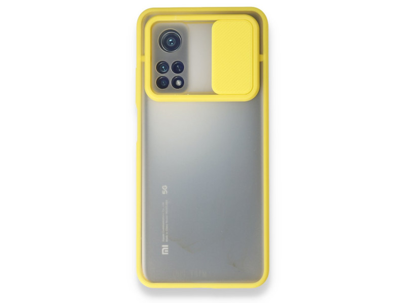 Newface Xiaomi Mi 10T Pro Kılıf Palm Buzlu Kamera Sürgülü Silikon - Sarı