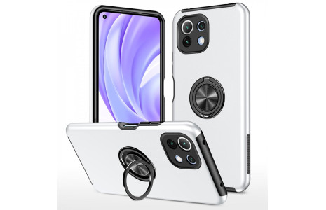 Newface Xiaomi Mİ 11 Lite Kılıf Elit Yüzüklü Kapak - Gümüş