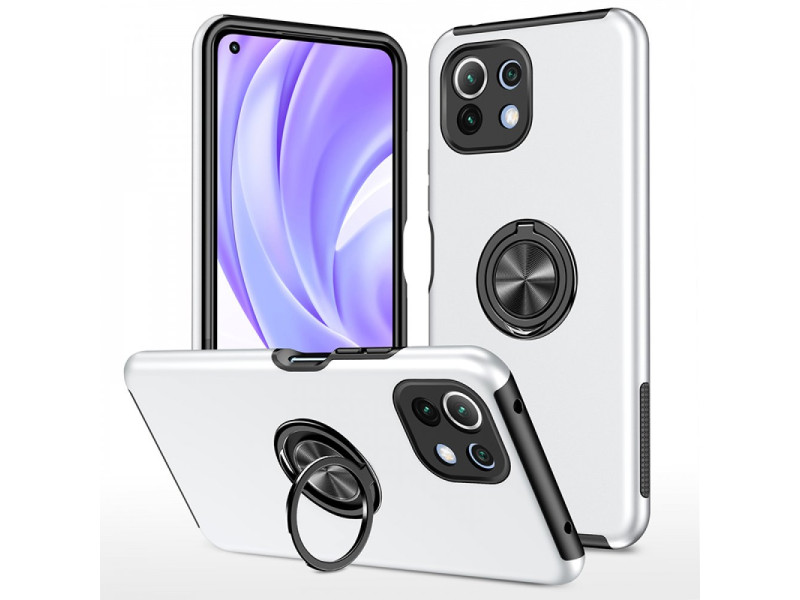 Newface Xiaomi Mİ 11 Lite Kılıf Elit Yüzüklü Kapak - Gümüş