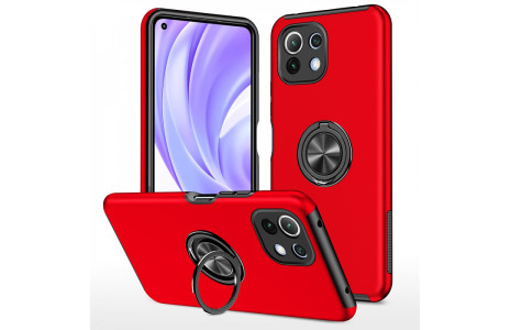 Newface Xiaomi Mİ 11 Lite Kılıf Elit Yüzüklü Kapak - Kırmızı
