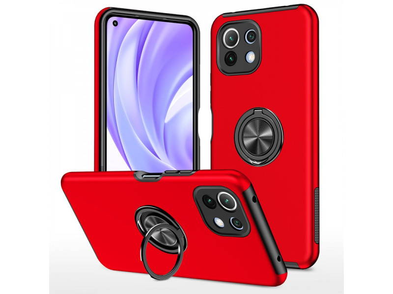 Newface Xiaomi Mİ 11 Lite Kılıf Elit Yüzüklü Kapak - Kırmızı