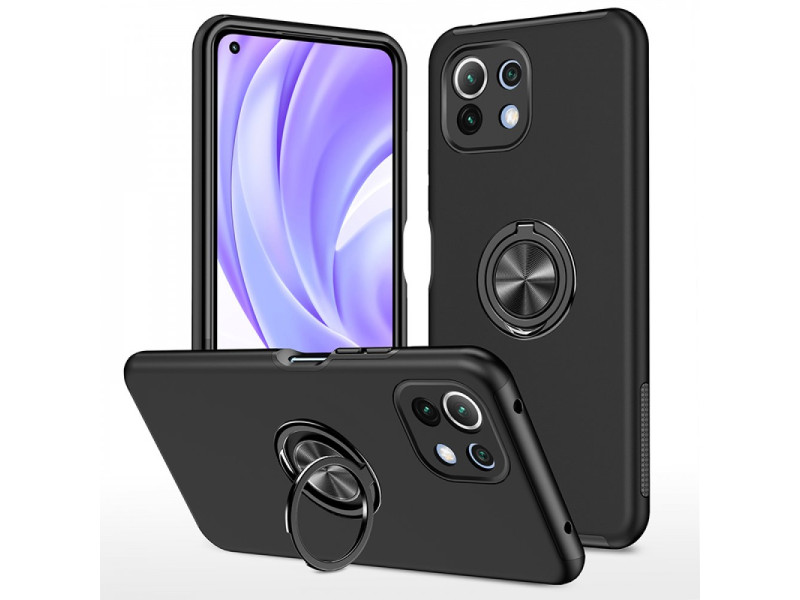 Newface Xiaomi Mİ 11 Lite Kılıf Elit Yüzüklü Kapak - Siyah