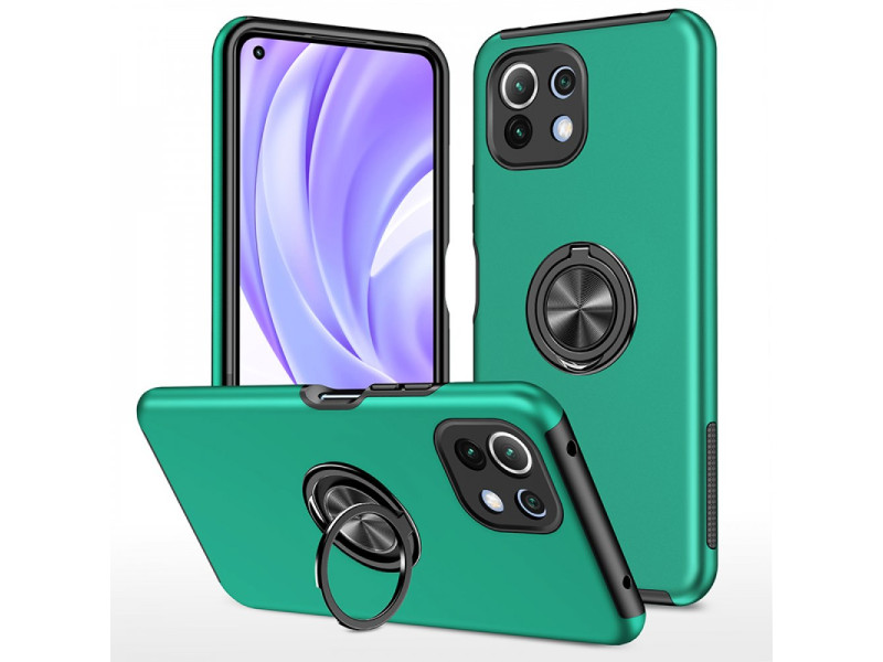 Newface Xiaomi Mİ 11 Lite Kılıf Elit Yüzüklü Kapak - Yeşil