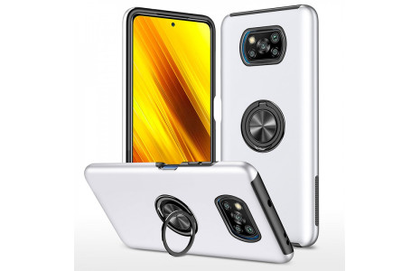 Newface Xiaomi Pocophone X3 Kılıf Elit Yüzüklü Kapak - Gümüş