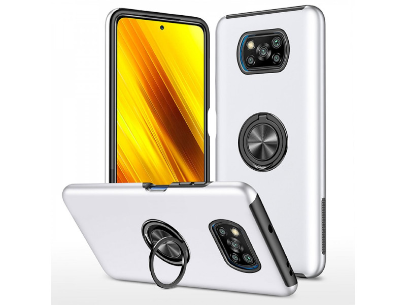 Newface Xiaomi Pocophone X3 Kılıf Elit Yüzüklü Kapak - Gümüş