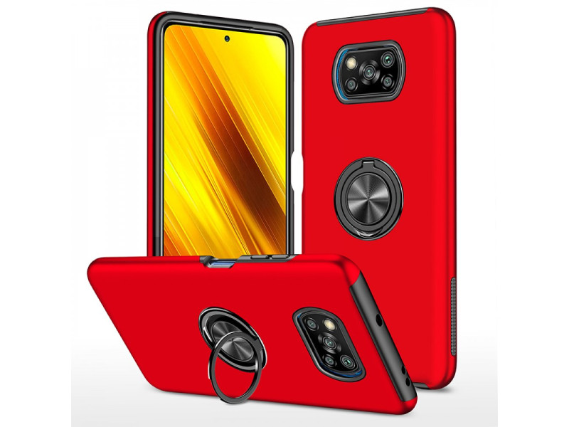 Newface Xiaomi Pocophone X3 Kılıf Elit Yüzüklü Kapak - Kırmızı