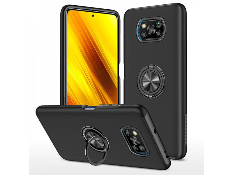 Newface Xiaomi Pocophone X3 Pro Kılıf Elit Yüzüklü Kapak - Siyah