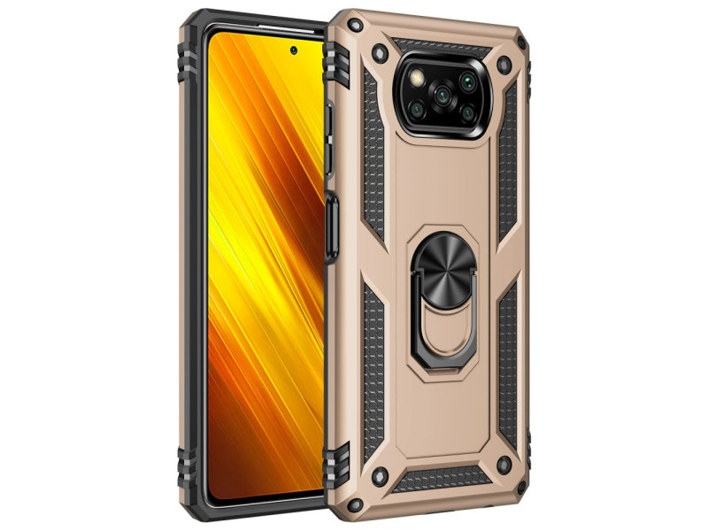 Newface Xiaomi Pocophone X3 Pro Kılıf Sofya Yüzüklü Silikon Kapak - Gold