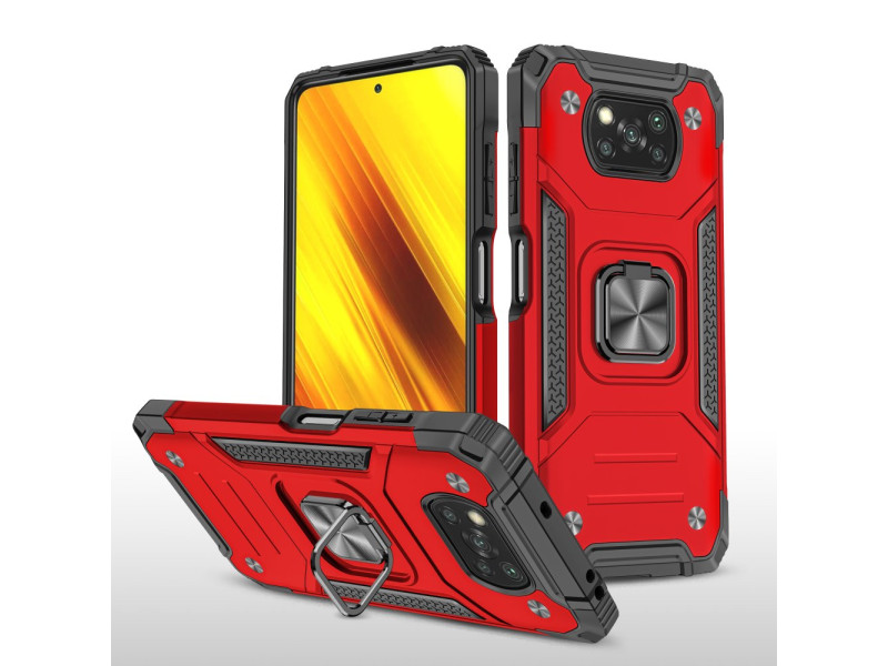 Newface Xiaomi Pocophone X3 Pro Kılıf Zegna Yüzüklü Silikon Kapak - Kırmızı