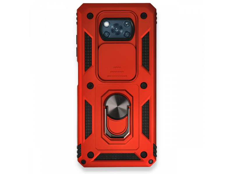Newface Xiaomi Pocophone X3 Pro Kılıf Pars Lens Yüzüklü Silikon - Kırmızı