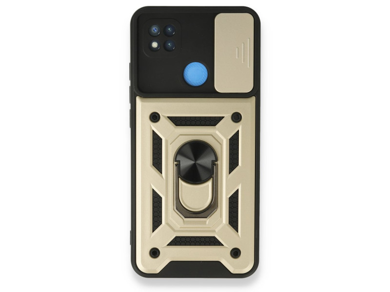 Newface Xiaomi Redmi 9C Kılıf Pars Lens Yüzüklü Silikon - Gold