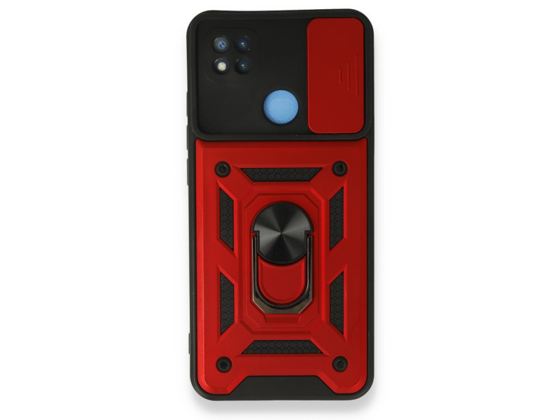 Newface Xiaomi Redmi 9C Kılıf Pars Lens Yüzüklü Silikon - Kırmızı