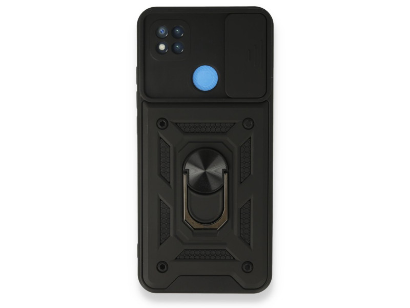 Newface Xiaomi Redmi 9C Kılıf Pars Lens Yüzüklü Silikon - Siyah