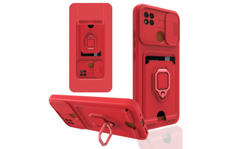 Newface Xiaomi Redmi 9C Kılıf Zuma Kartvizitli Yüzüklü Silikon - Kırmızı