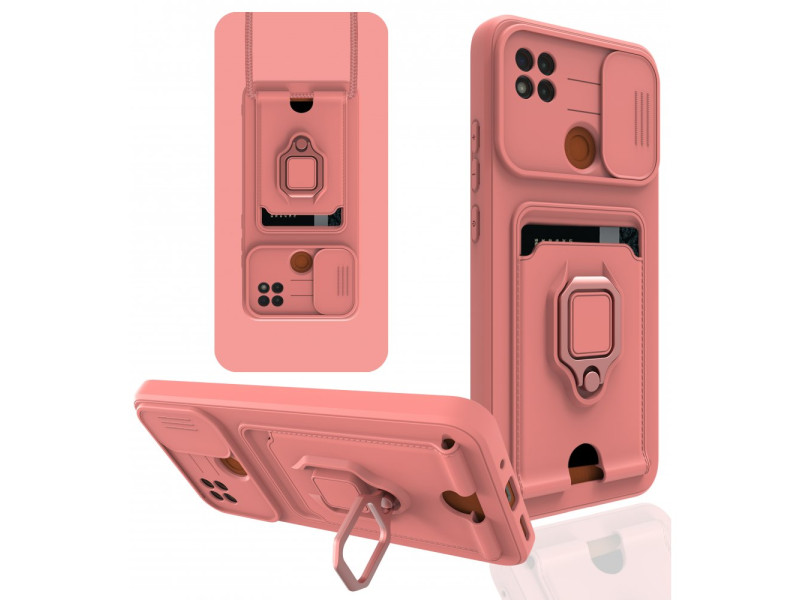 Newface Xiaomi Redmi 9C Kılıf Zuma Kartvizitli Yüzüklü Silikon - Pembe
