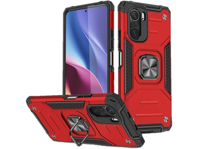 Newface Xiaomi Redmi K40 Kılıf Zegna Yüzüklü Silikon Kapak - Kırmızı