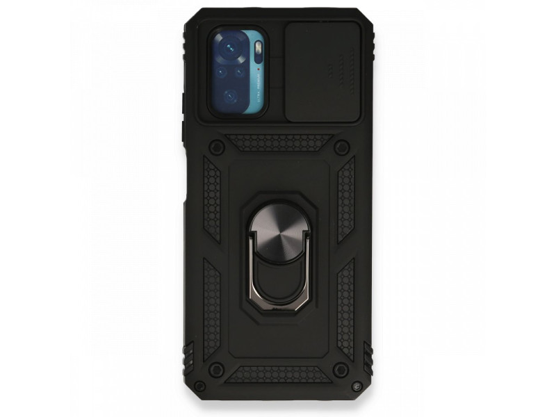 Newface Xiaomi Redmi Note 10S Kılıf Pars Lens Yüzüklü Silikon - Siyah