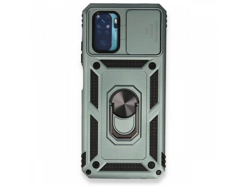 Newface Xiaomi Redmi Note 10S Kılıf Pars Lens Yüzüklü Silikon - Yeşil