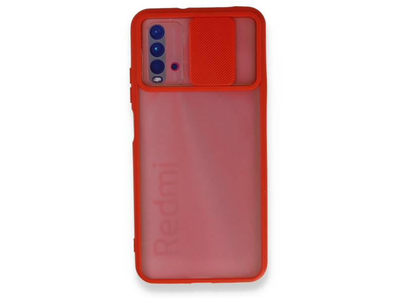 Newface Xiaomi Redmi Note 9 4G Kılıf Palm Buzlu Kamera Sürgülü Silikon - Kırmızı