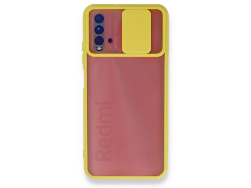 Newface Xiaomi Redmi Note 9 4G Kılıf Palm Buzlu Kamera Sürgülü Silikon - Sarı