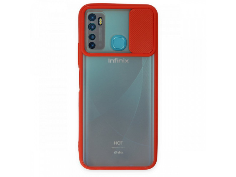 Newface İnfinix Hot 9 Kılıf Palm Buzlu Kamera Sürgülü Silikon - Kırmızı