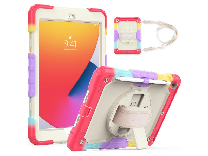 Newface iPad 10.2 (7.nesil) Kılıf Tablet Rainbow Kapak - Kırmızı