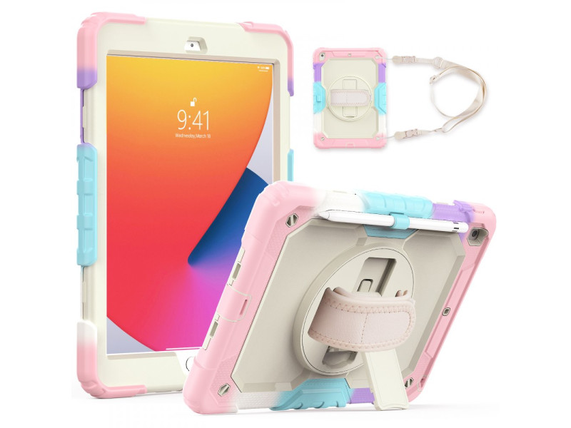 Newface iPad 10.2 (7.nesil) Kılıf Tablet Rainbow Kapak - Pembe