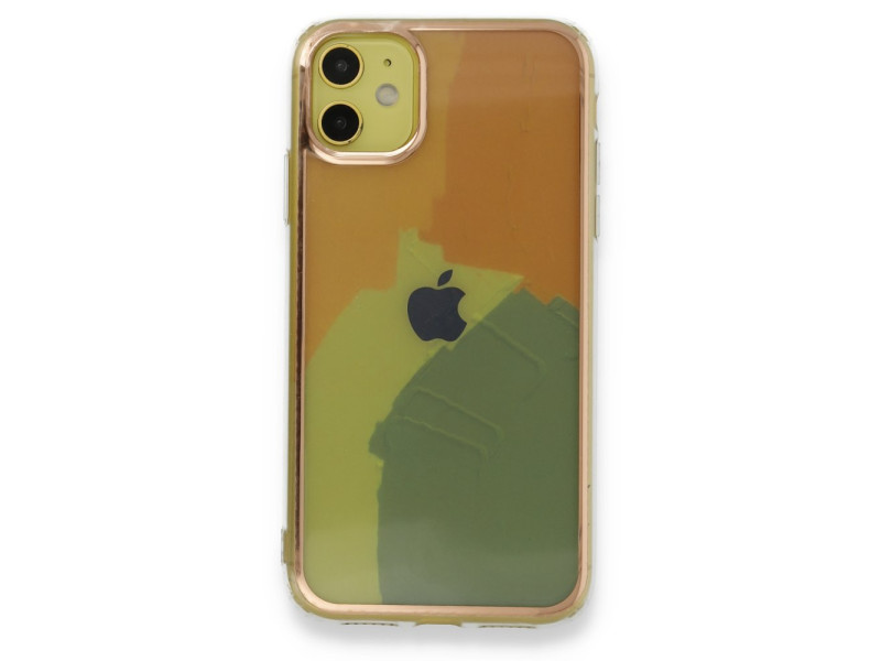 Newface iPhone 11 Kılıf Çiçekli Silikon - Pembe-Mavi