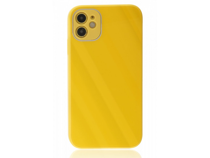 Newface iPhone 12 Kılıf Glass Kapak - Sarı