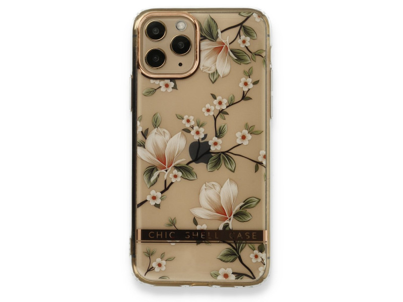 Newface iPhone 11 Pro Kılıf Çiçekli Silikon - Gümüş