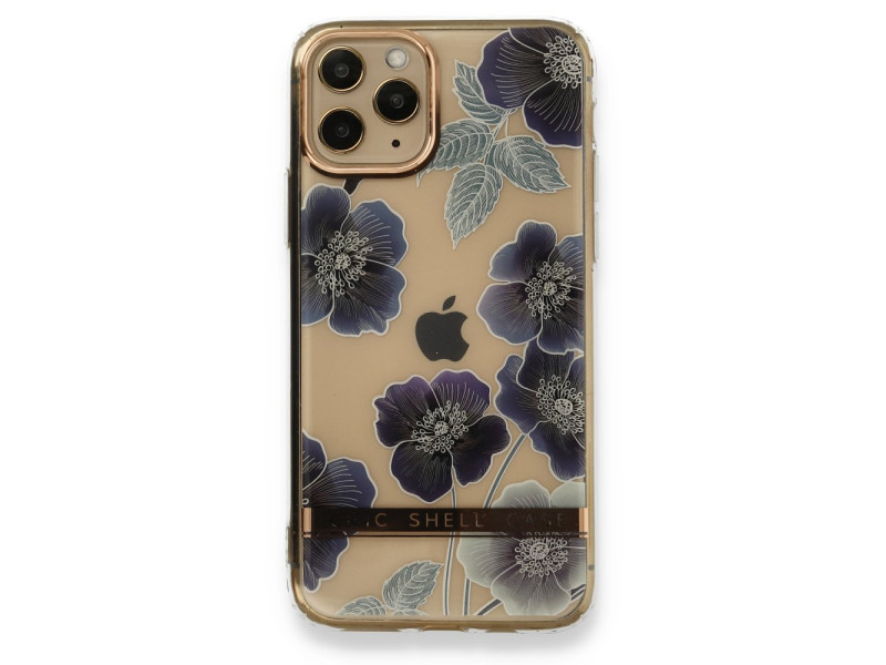 Newface iPhone 11 Pro Kılıf Çiçekli Silikon - Mor