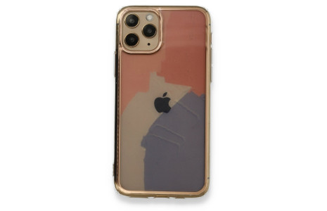 Newface iPhone 11 Pro Kılıf Çiçekli Silikon - Pembe-Mavi