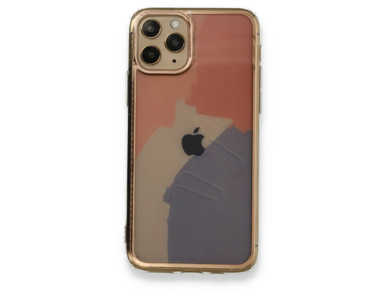 Newface iPhone 11 Pro Kılıf Çiçekli Silikon - Pembe-Mavi