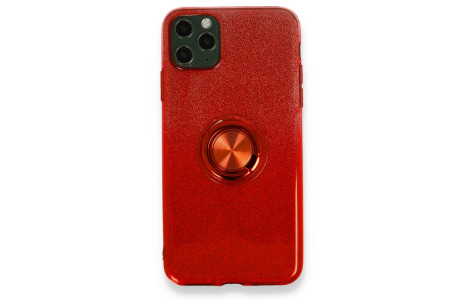 Newface iPhone 11 Pro Kılıf Simli Yüzüklü Silikon - Kırmızı